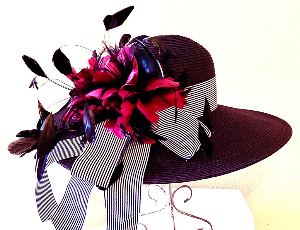 Black 5-6 Picture Hat-Fuchsia Feather
