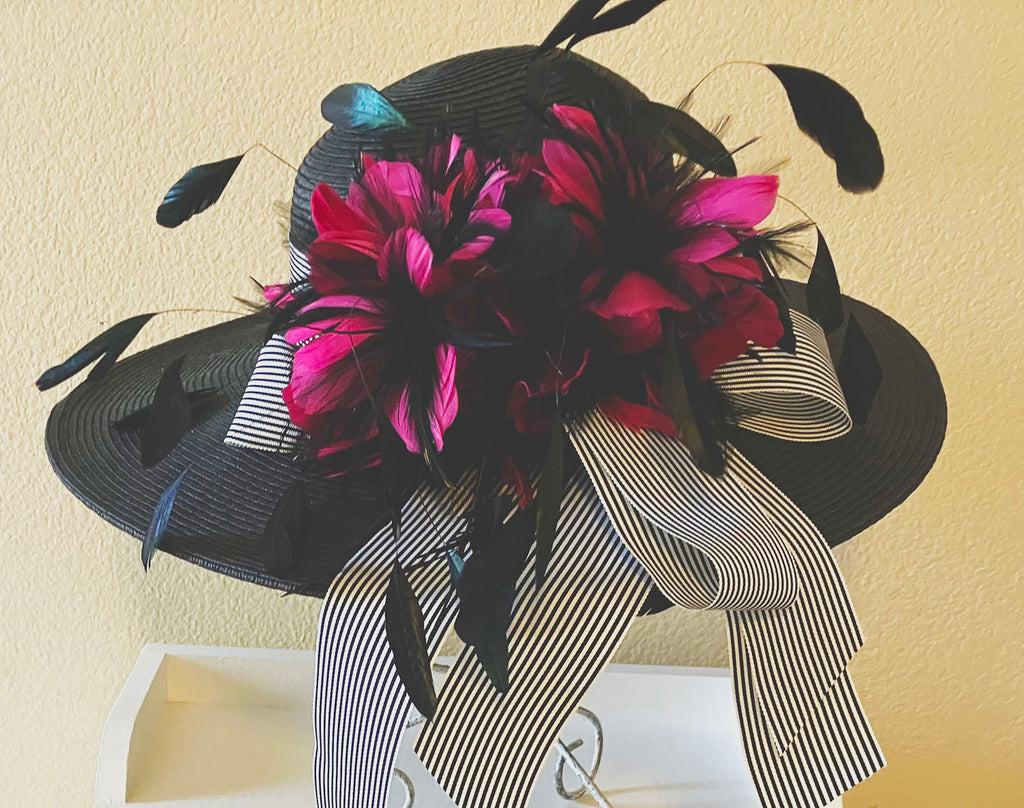 Black 5-6 Picture Hat-Fuchsia Feather