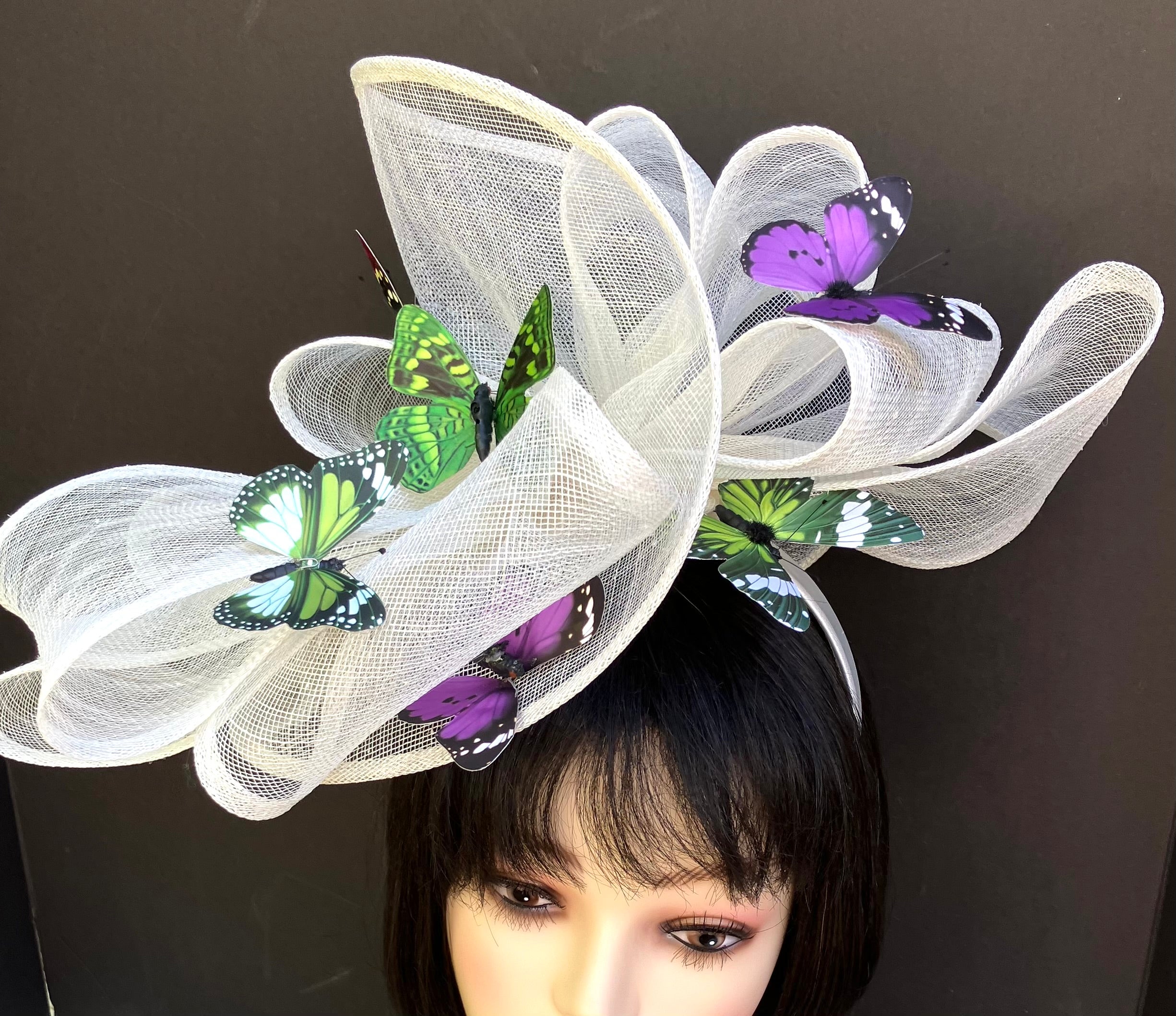Ivory Large Fascinator-Butterflies