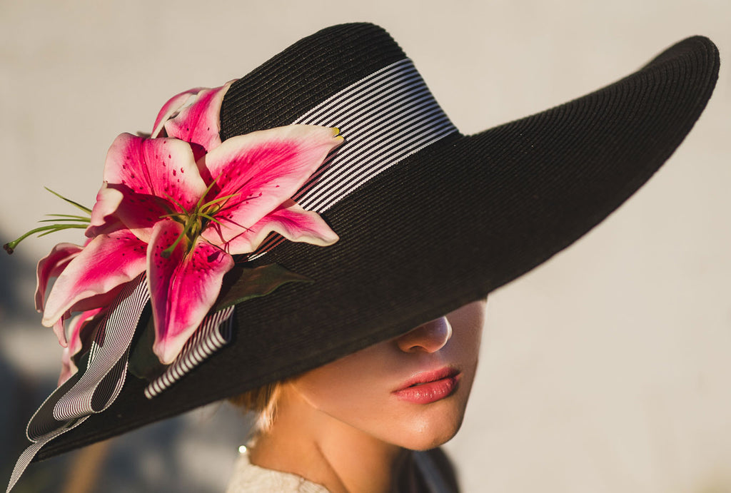 Black - Pink Lily Derby Hat