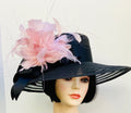 Black Sheer Dress Hat-Pink Feather Flourish