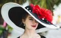 Black White 8 Derby Hat-Red Rose