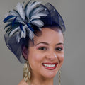 Navy White Feather Sheer Fascinator