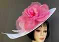White Profile Fascinator-Pink Rose