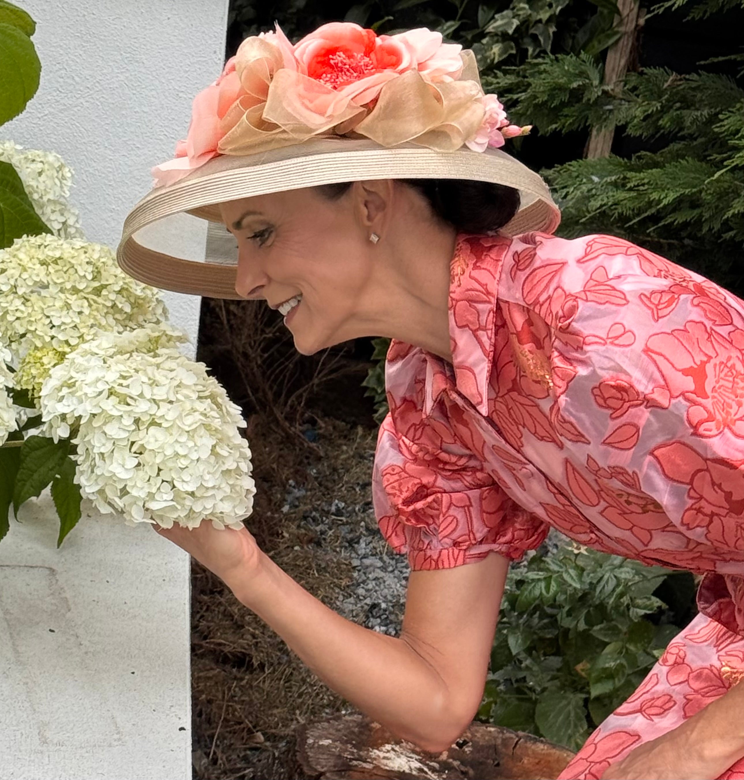 Beige Sheer Breton-Coral Flowers