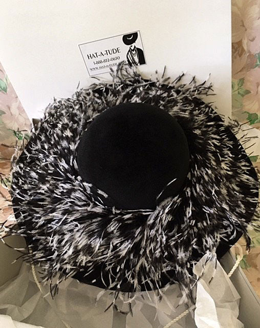 Black Velour-White-Black Ostrich