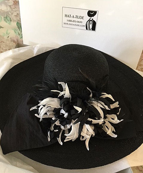 Black White Derby Hat-Feather
