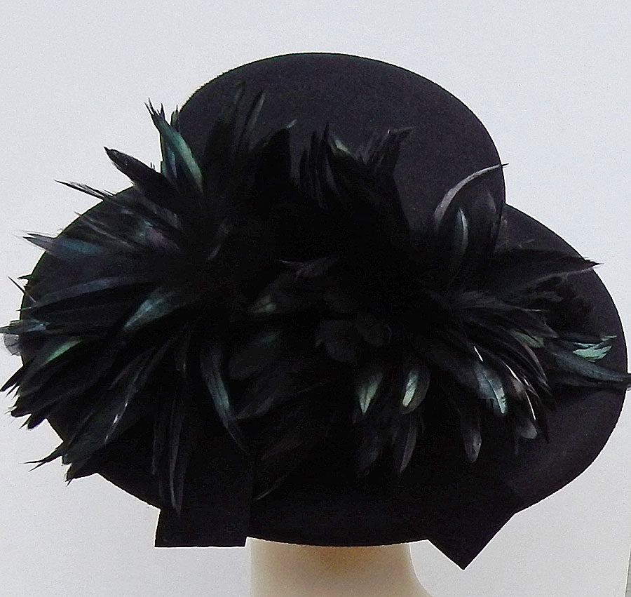 Black  Gambler Down Brim-Black Feather