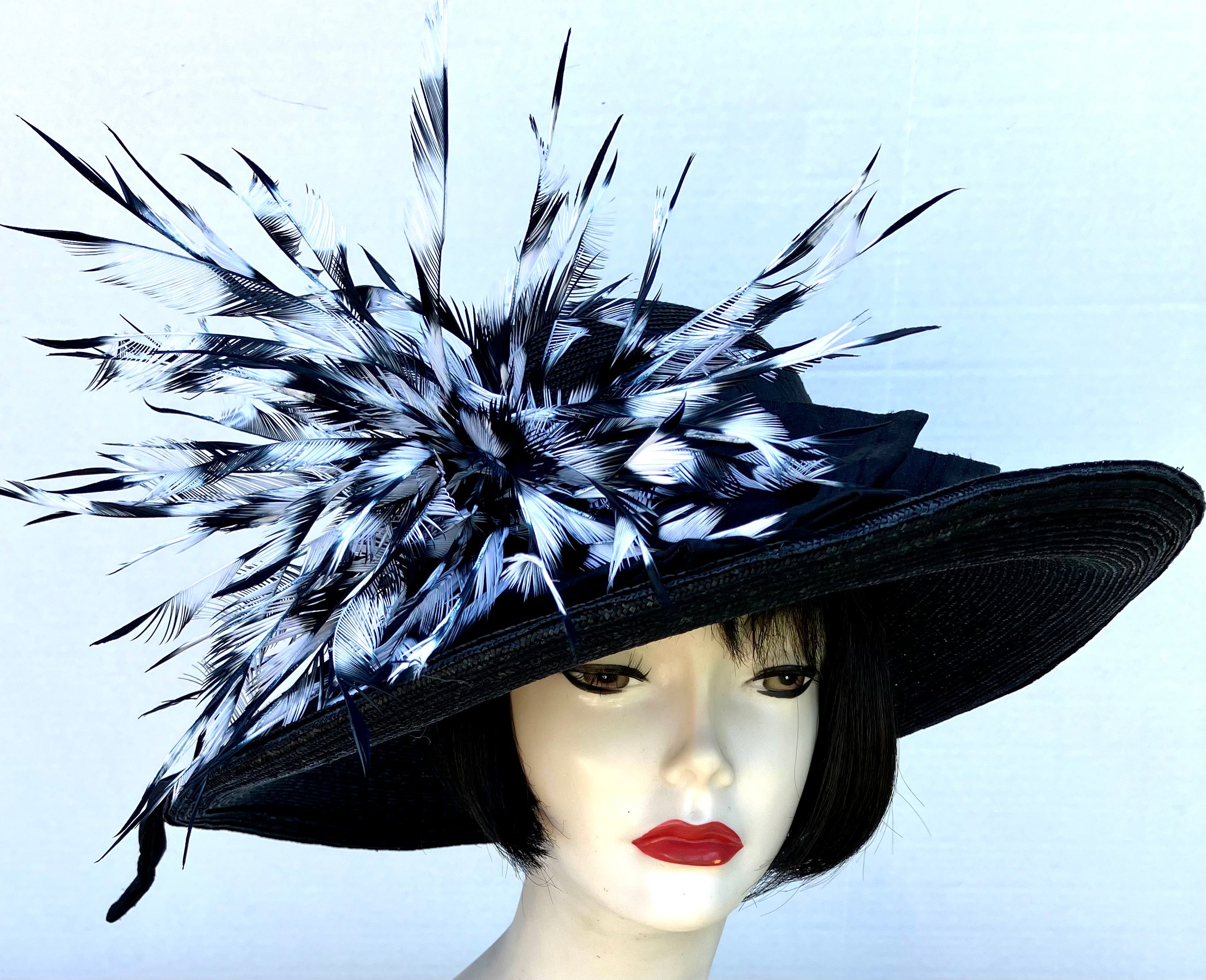 Black Milan Picture-Black-White Spike Feather