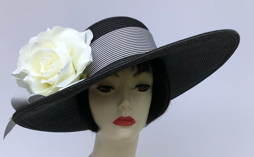 Black Derby Hat -White Rose