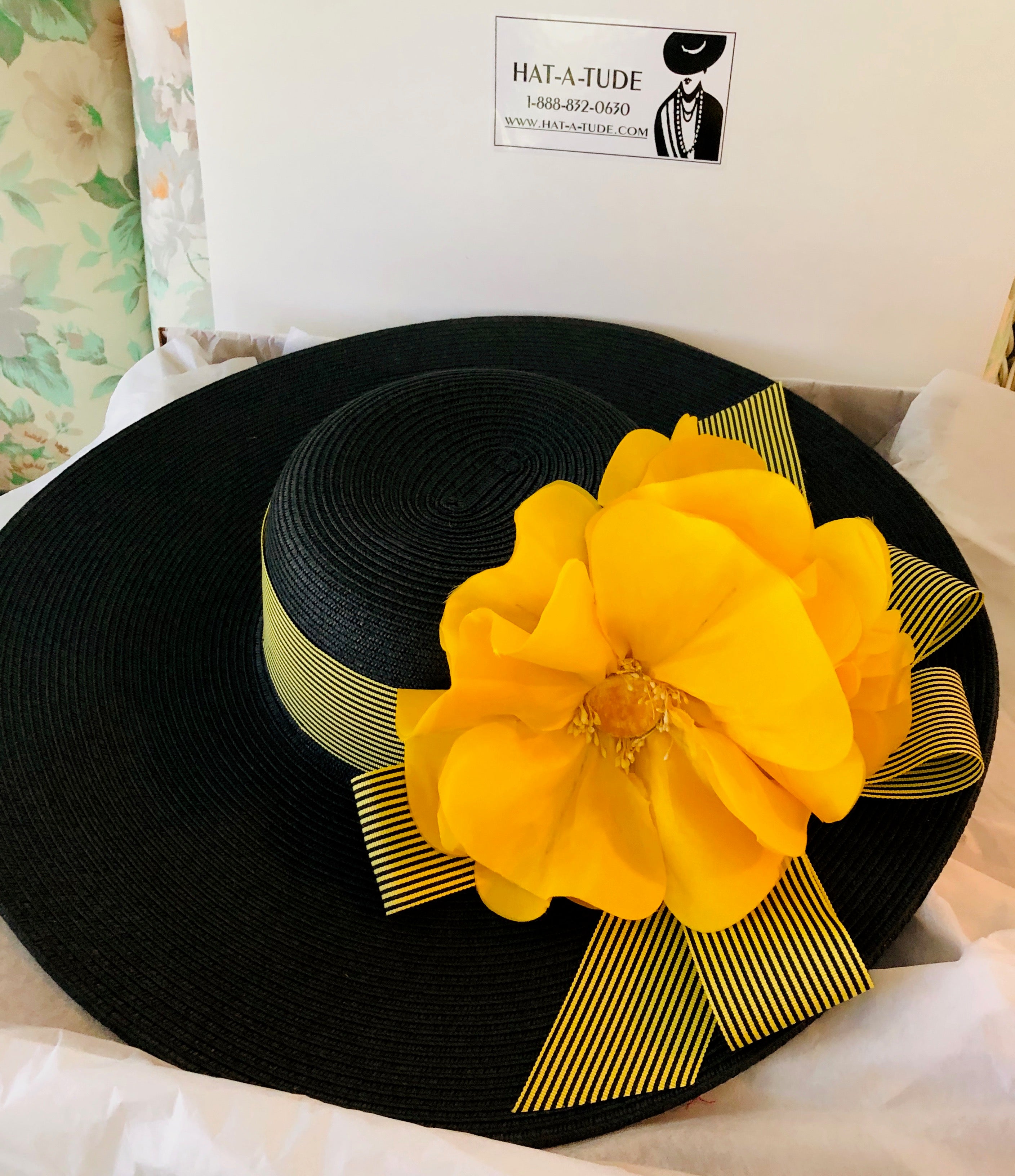 Black 5-6 Brim /Stripe/ Yellow Peony