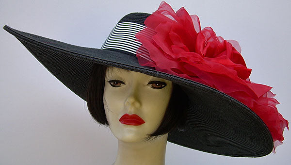 Black Derby Hat - Red Rose