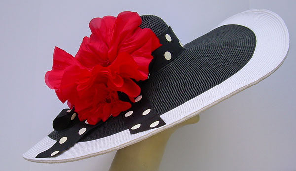 Black White Derby Hat-Red Poppy
