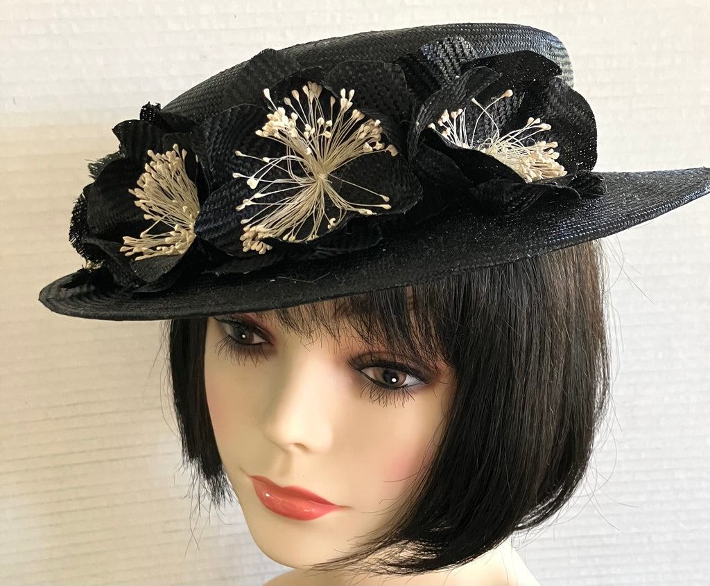 Black Petite XS Boater-Flower