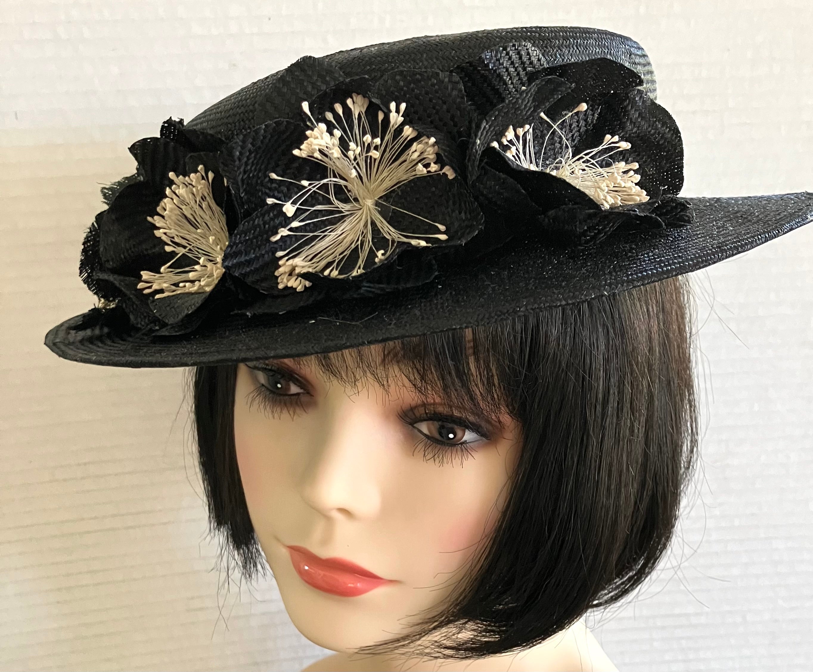 Black Petite XS Boater-Flower