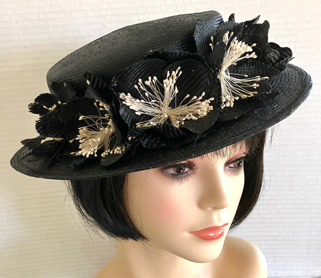 Black Petite XS Boater-Flower