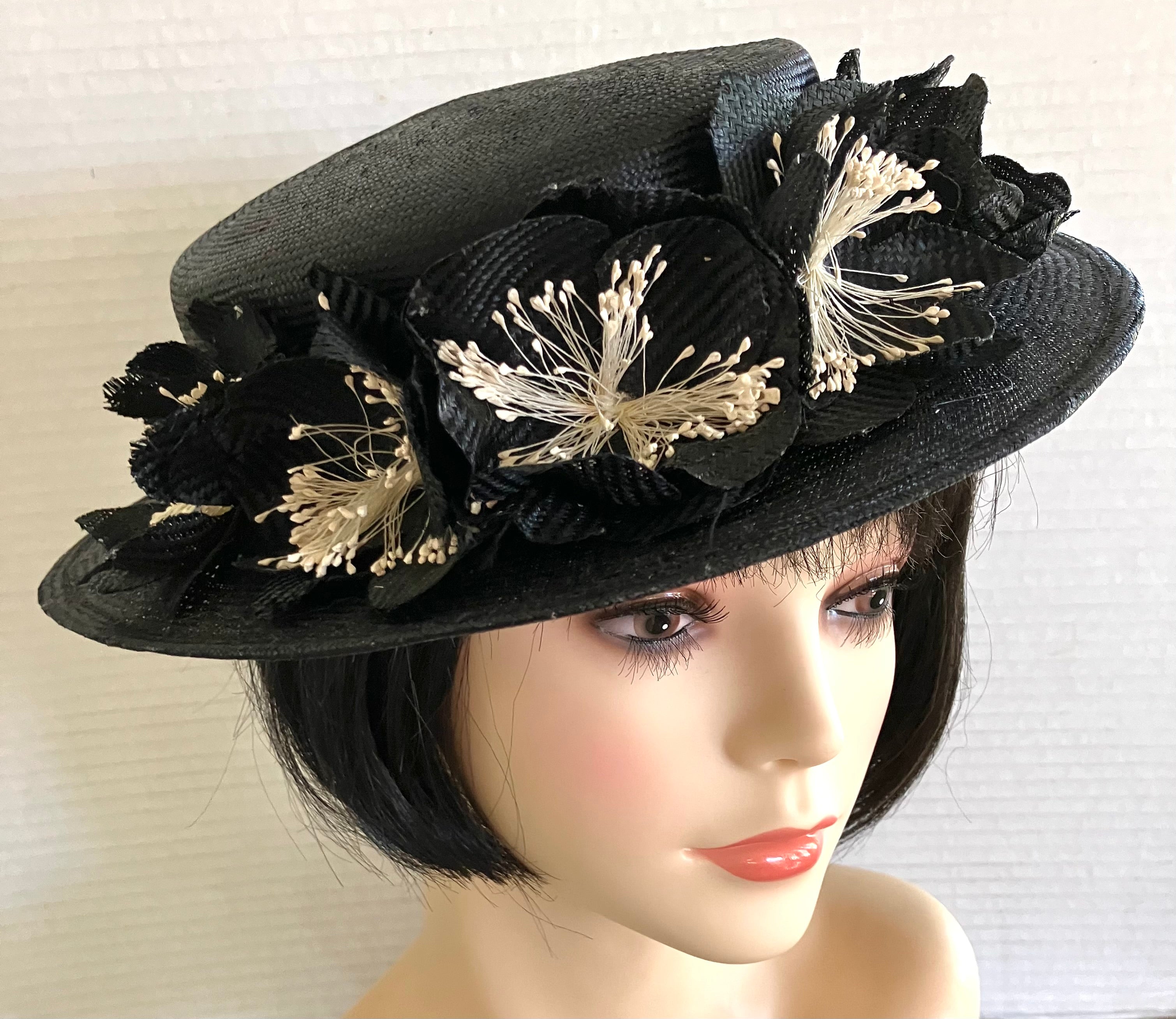 Black Petite XS Boater-Flower