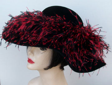 Black Velour-Black-Red Ostrich