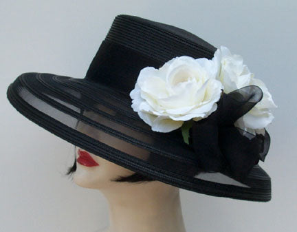 Navy Sheer Down Brim-White Rose