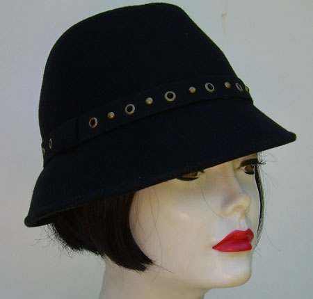 Black Wool Fedora-Brass