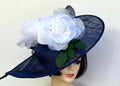 Navy Profile Fascinator-White Rose