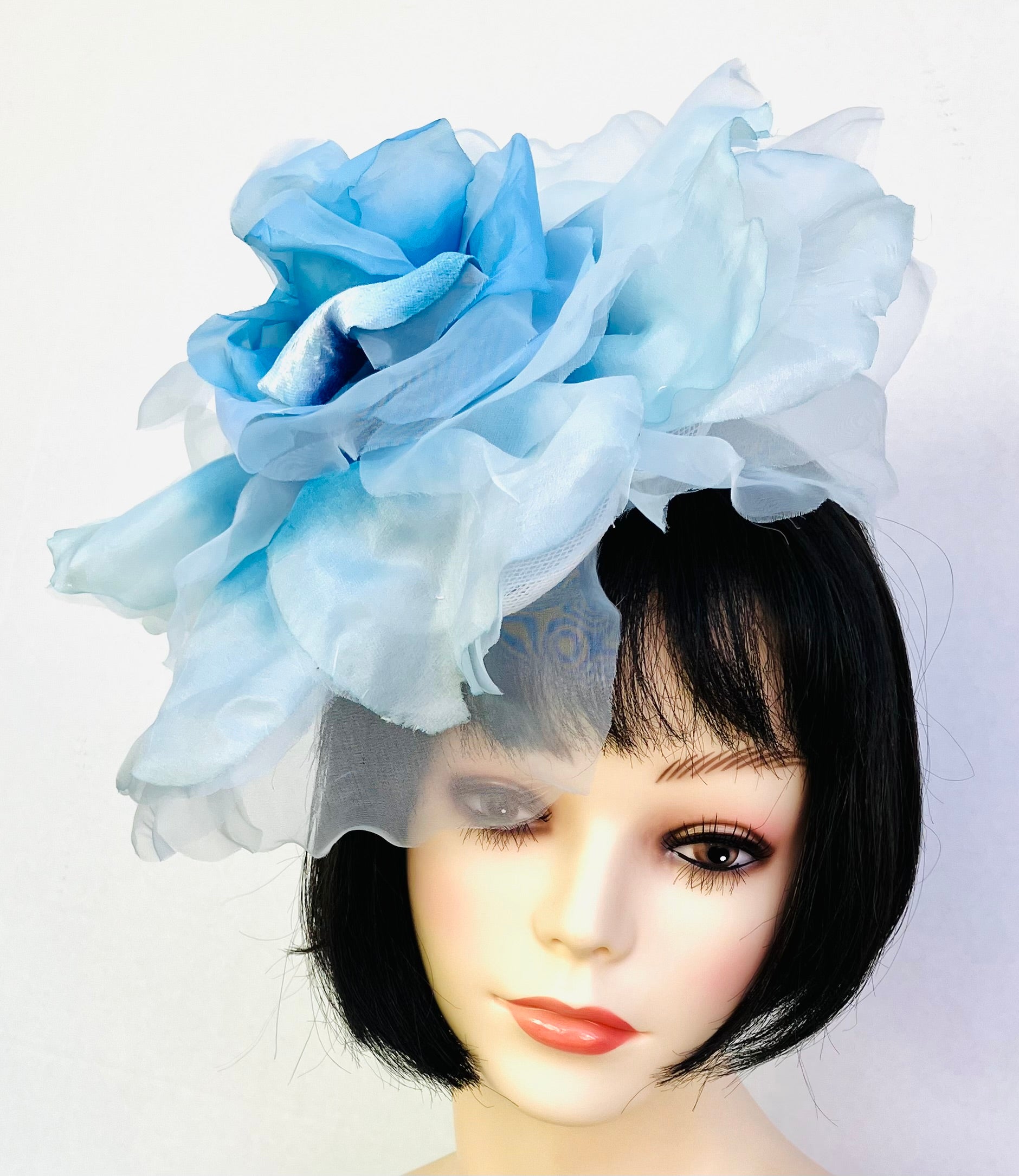 Large Blue Silk Rose Fascinator