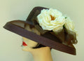 Brown Sheer Dress Hat-Ivory Roses