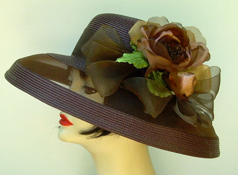 Brown Sheer Dress Hat-Brown Rose