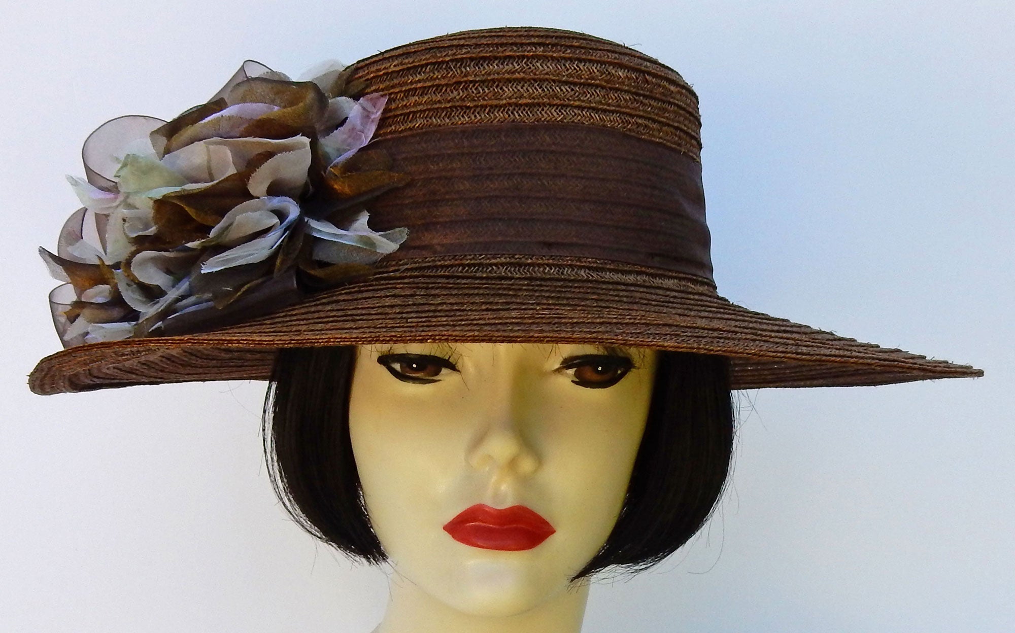 Brown Sheer Dress Hat-Flower