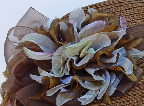 Brown Sheer Dress Hat-Flower