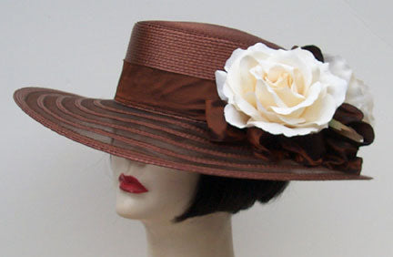 Brown Sheer Dress Hat-Rose