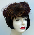 Brown Feather Net Pillbox