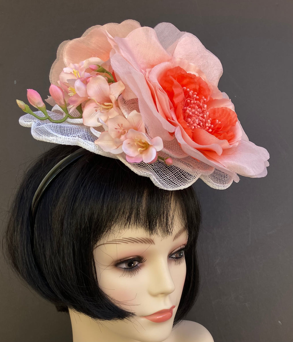 Coral Flower Fascinator