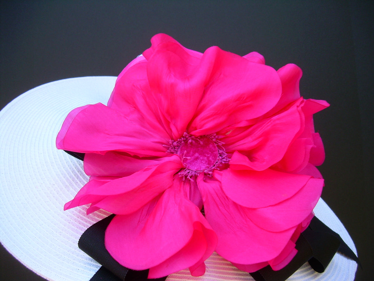 White-Black Derby Hat-Pink Poppy