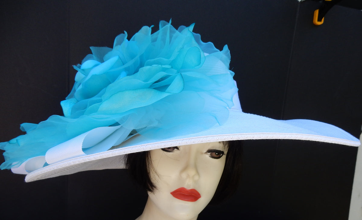 White Hat 5-6 Brim-Turquoise Rose