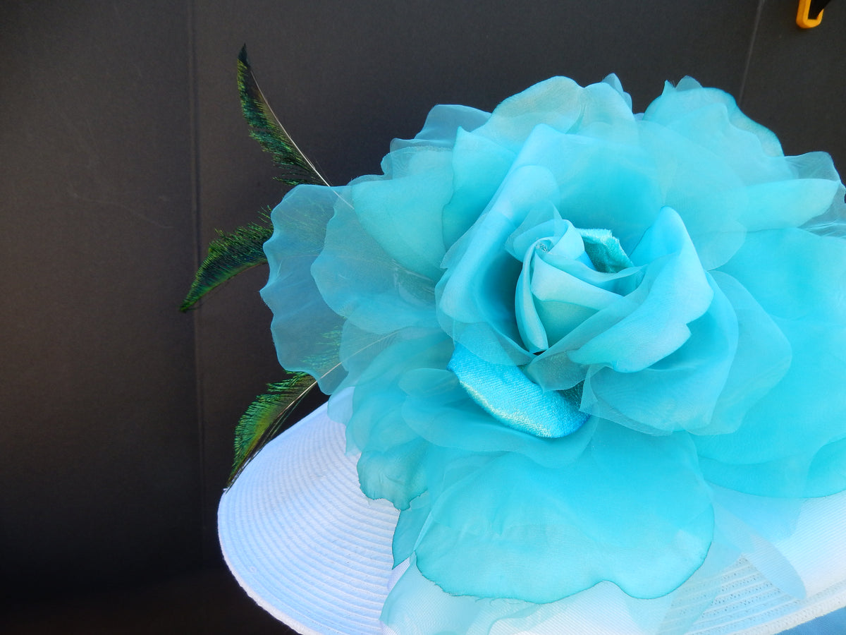 White Hat 5-6 Brim-Turquoise Rose