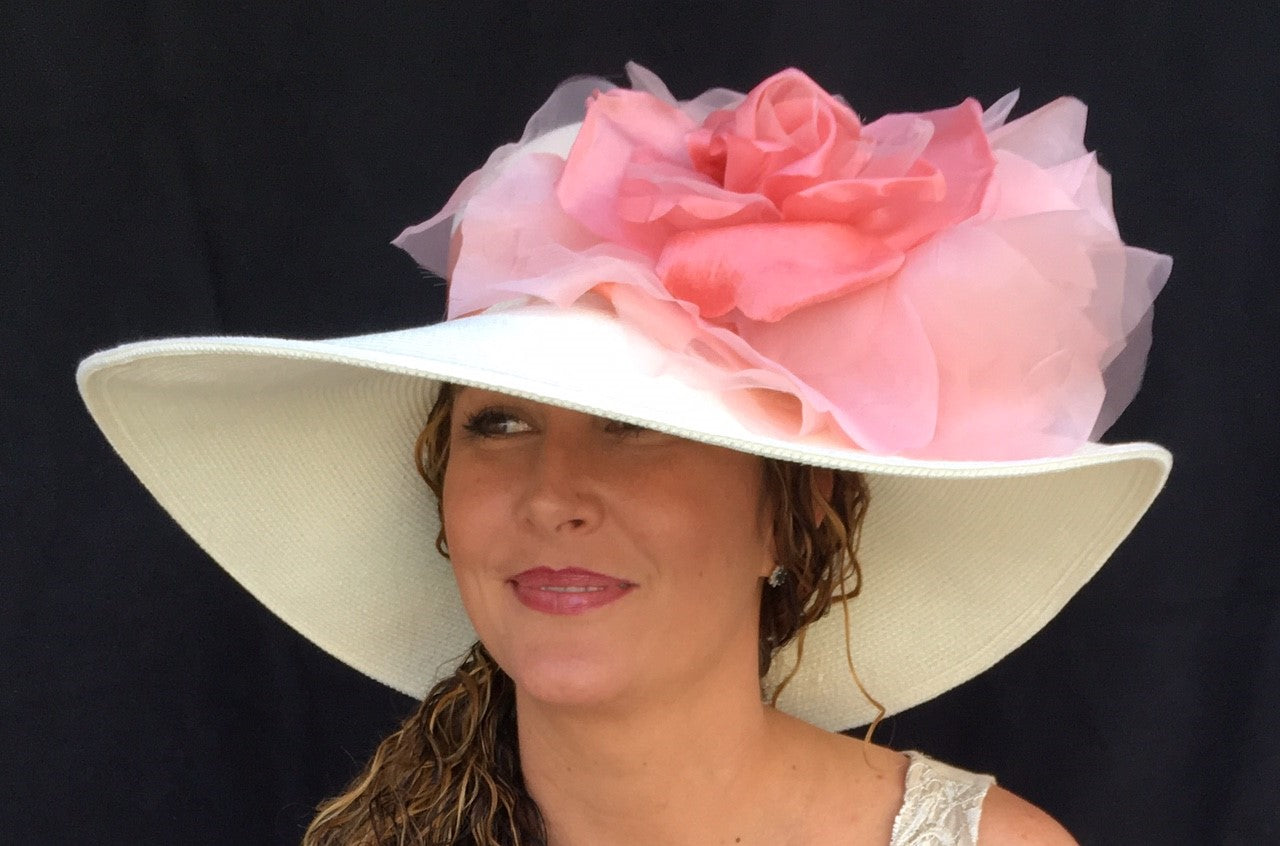 Ivory Derby Hat-Coral Rose