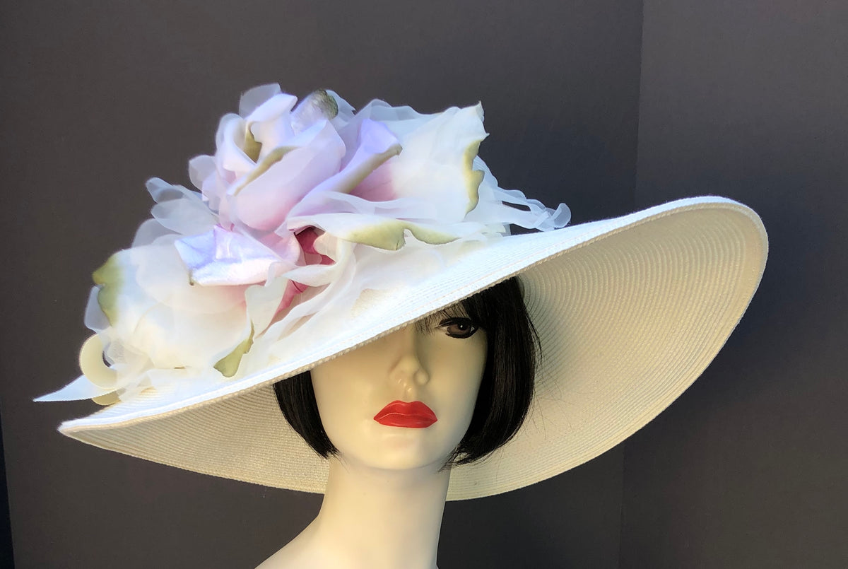 Ivory Hat 5 Brim - Ivory Fuchsia Rose