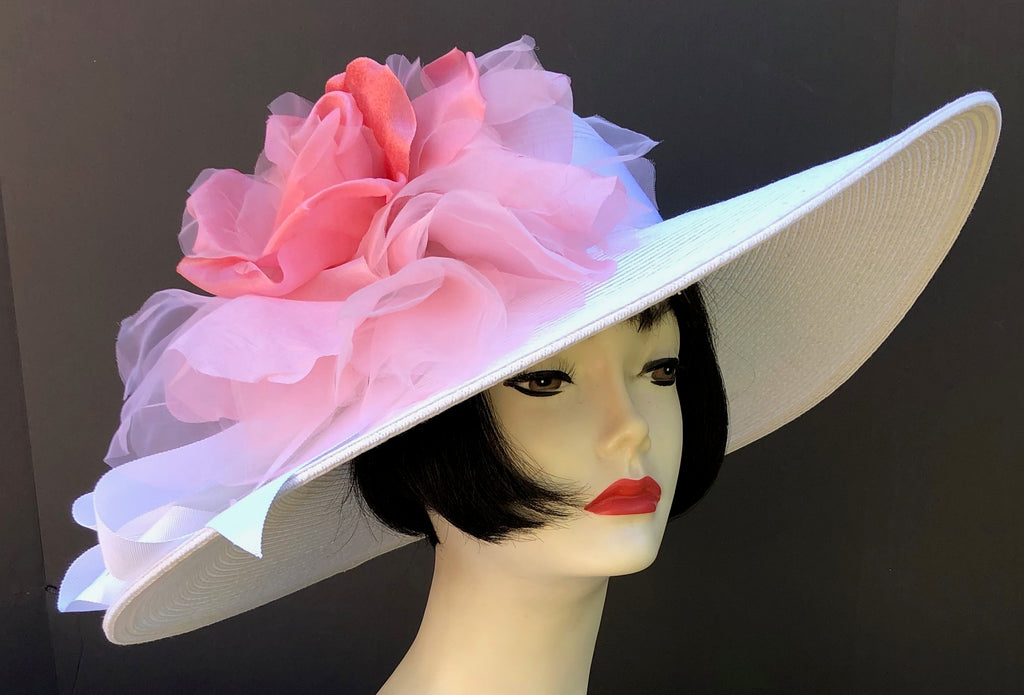 Ivory Derby Hat-Coral Rose