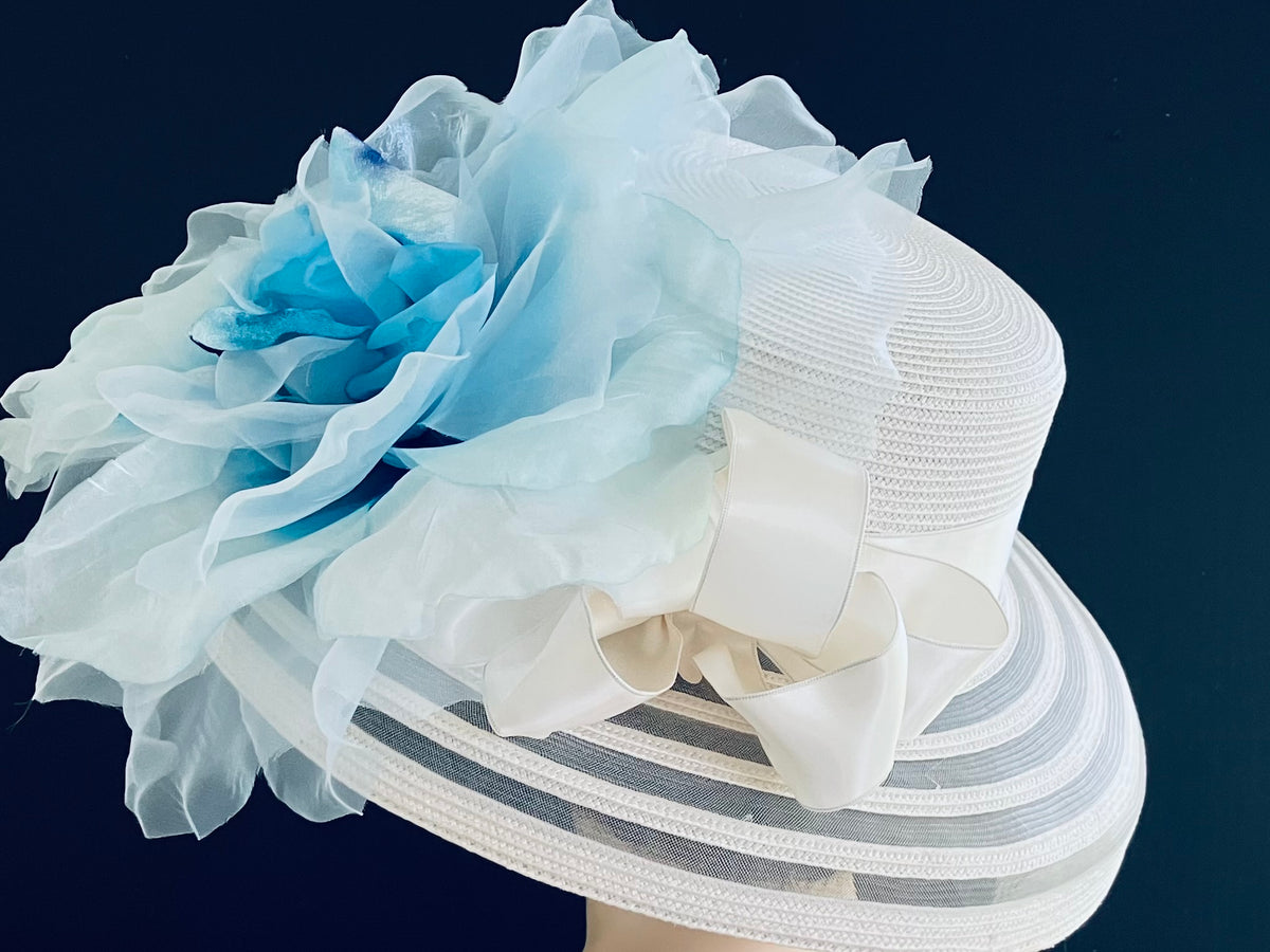 Ivory Sheer-Light Blue Rose