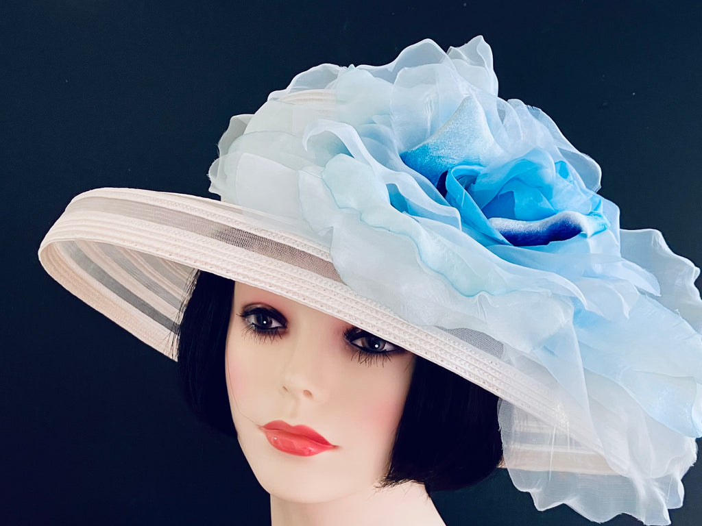 Ivory Sheer-Light Blue Rose
