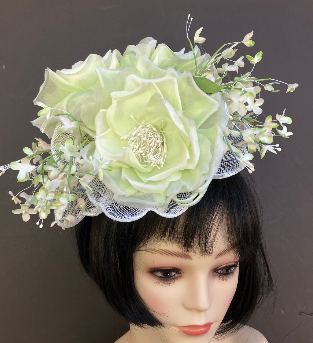 Lime Green White Fascinator