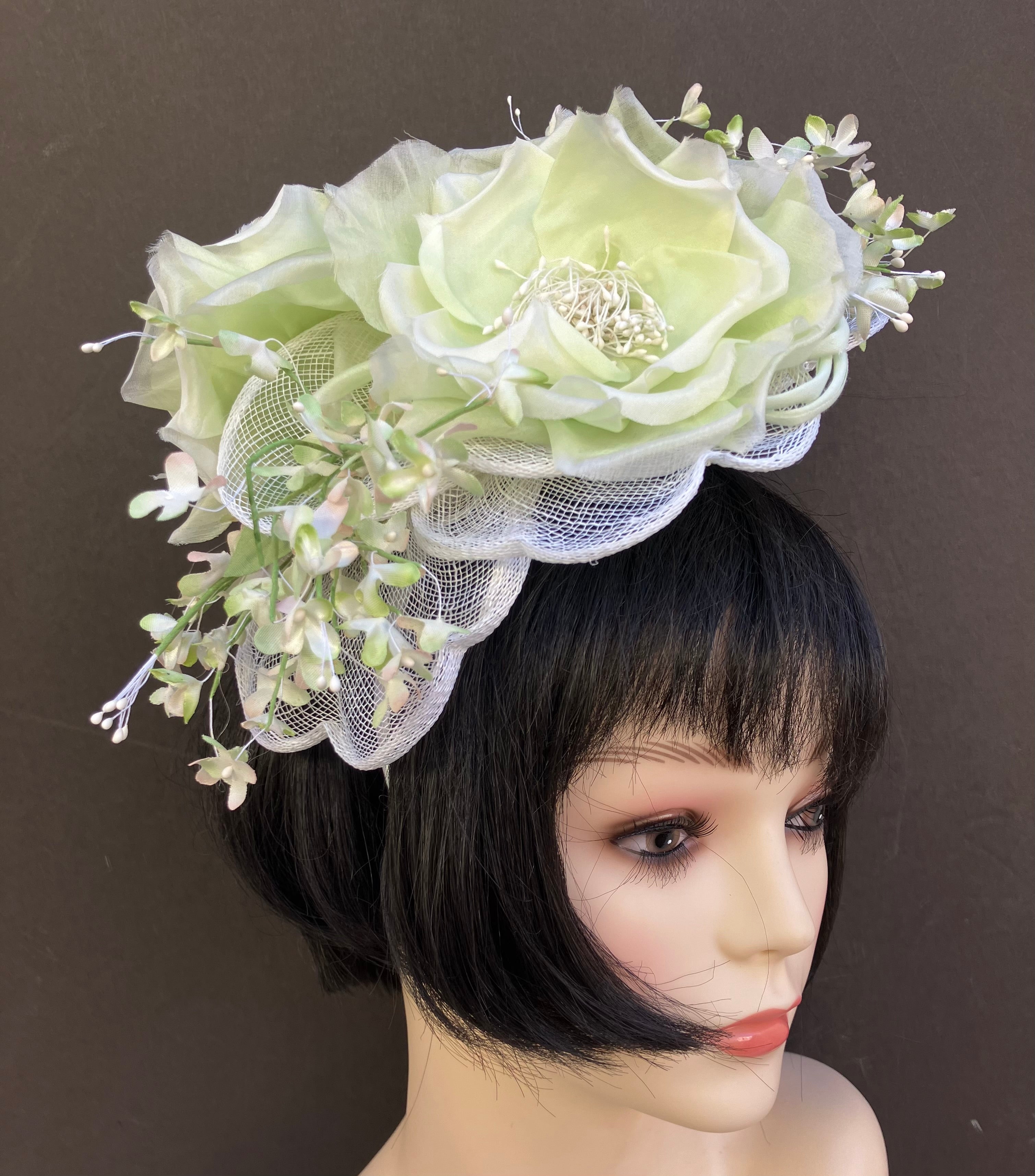 Lime Green White Fascinator