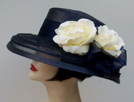Navy Sheer Down-White Rose
