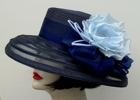 Navy Sheer Down-Light Blue Rose