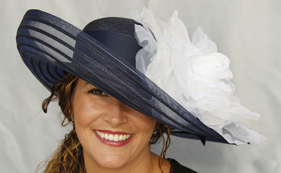 Navy Sheer Off-Face-White Rose