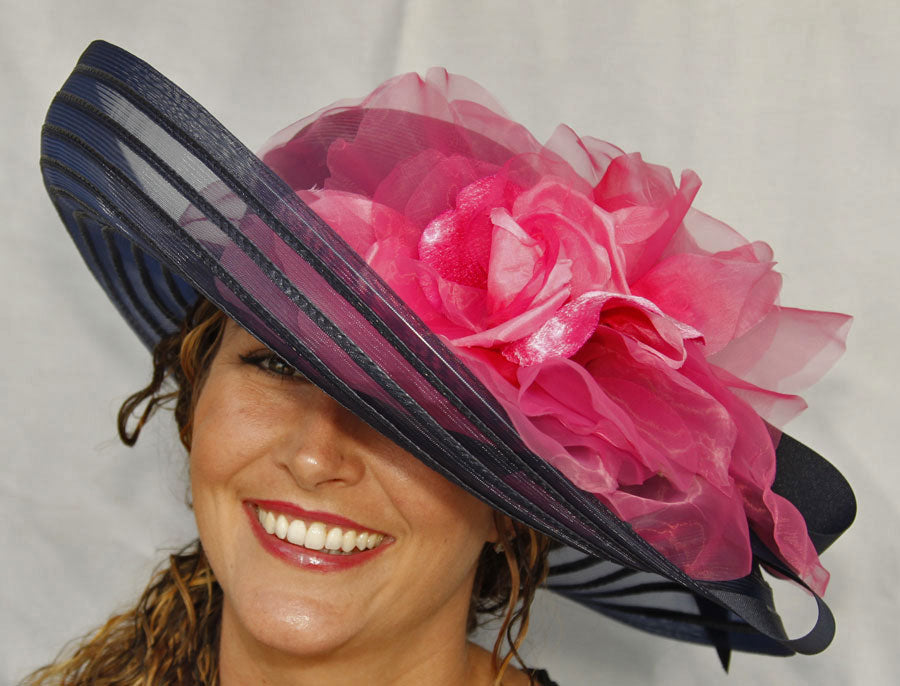 Navy Sheer Off-Face-Pink Rose