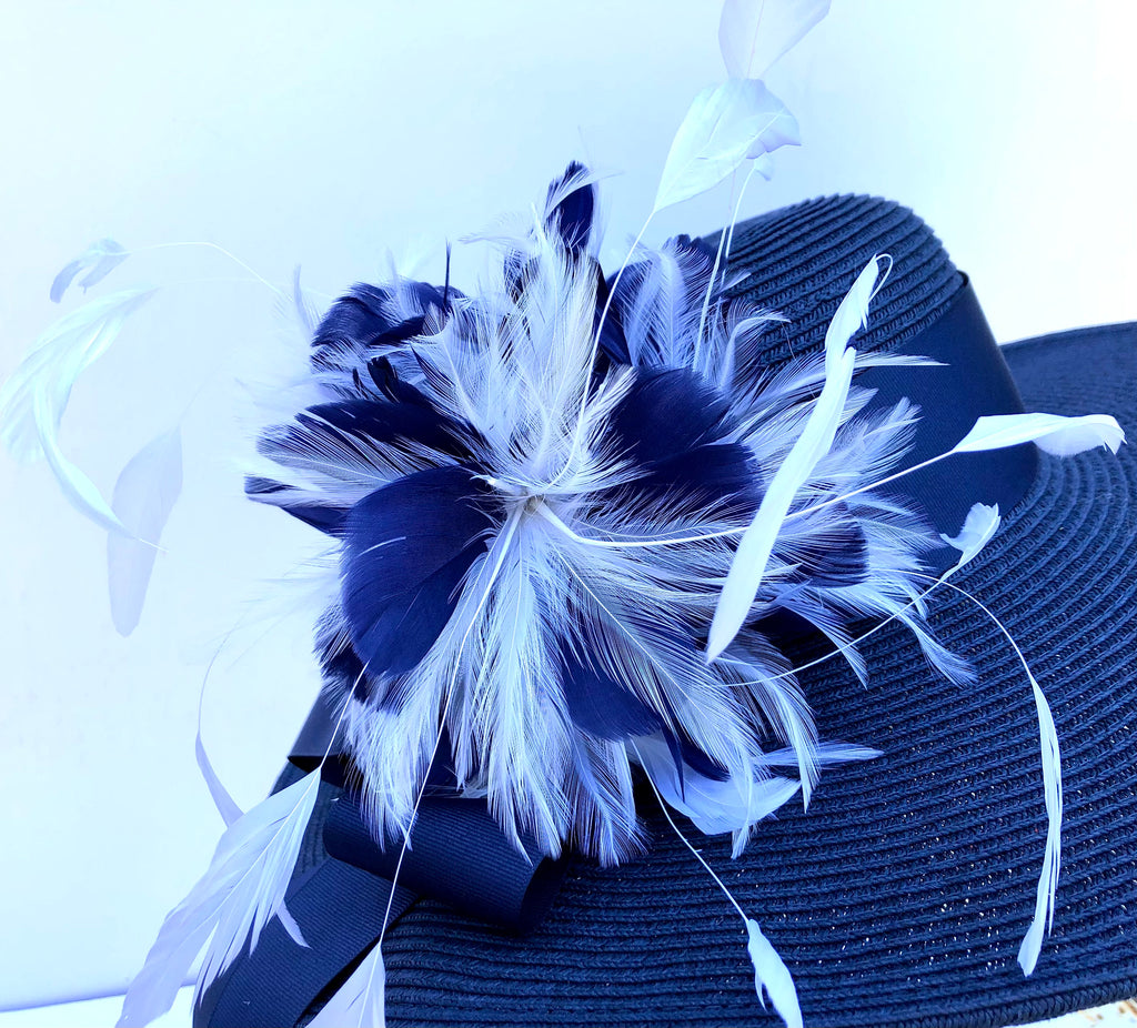 Navy 5 Brim-Navy-White Feather
