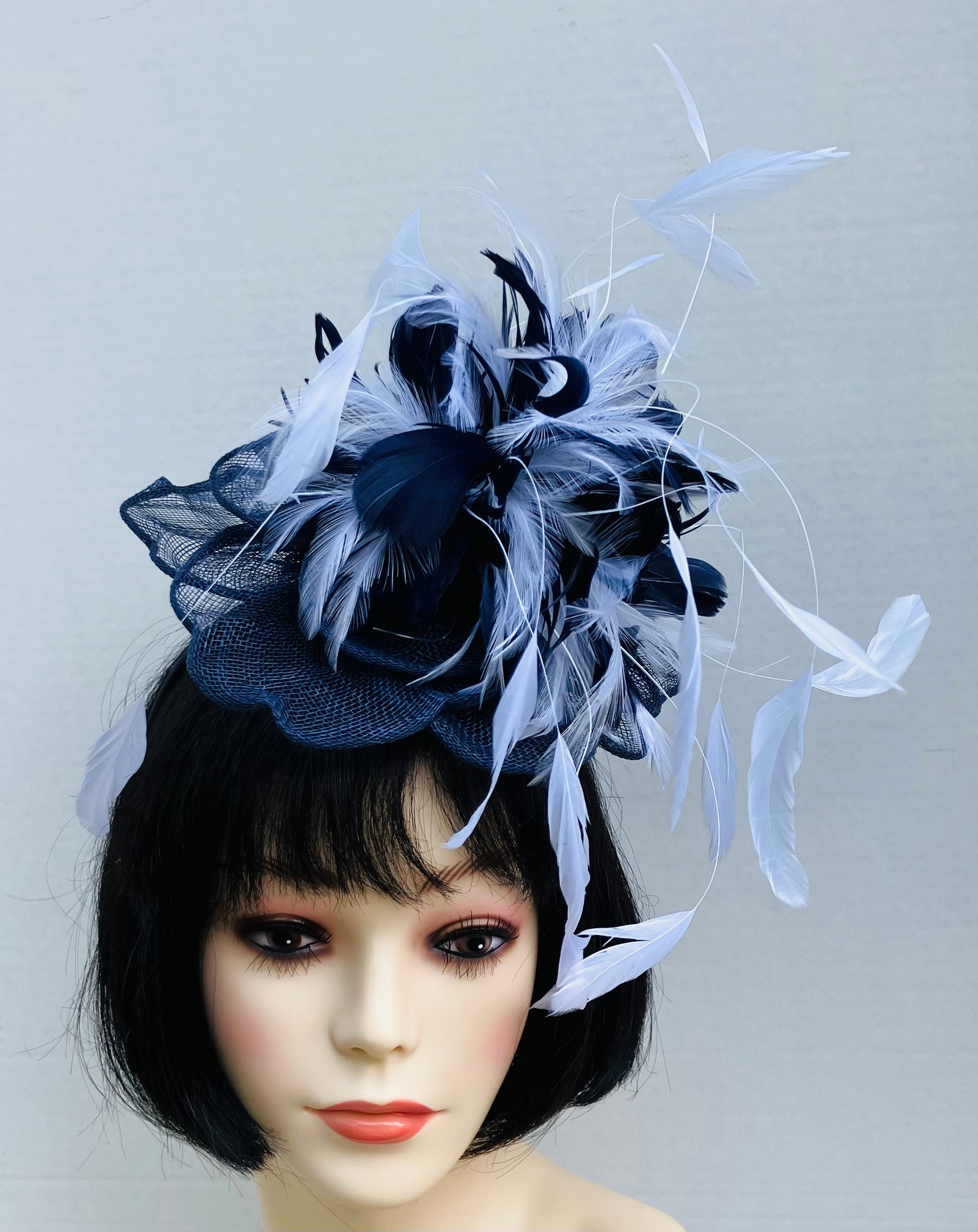 Navy-White Feather Fascinator