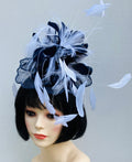Navy-White Feather Fascinator